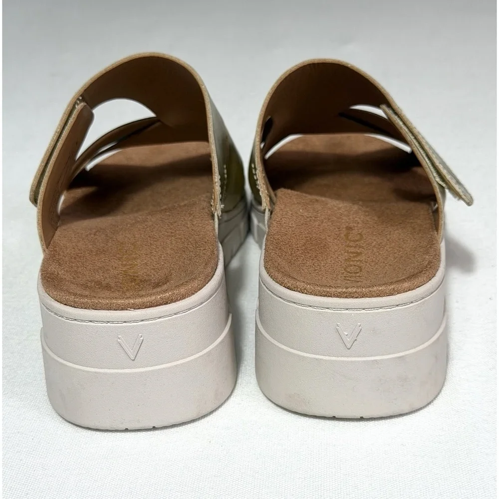 Vionic Women's Gold Metallic Leather Uptown Sunset Wedge Slide Sandal Size 7